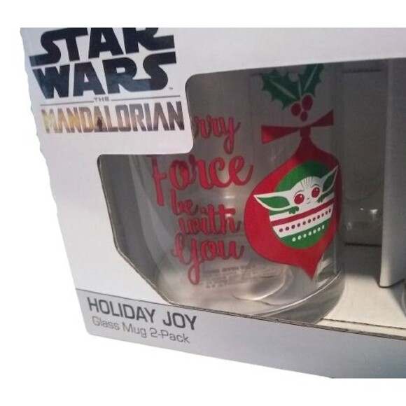 Star Wars The Mandalorian Grogu Glass Mug Set Christmas Holiday 17.5 Oz Disney - Picture 2 of 3
